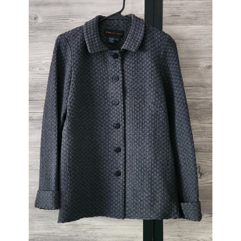 NINA MCLEMORE Jacket Women's 2 Gray Basketweave Shirt Jacket Coat Blazer $ 650